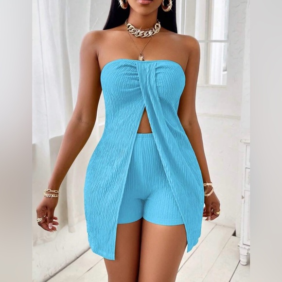 High Waist Blue Women's Shorts - Picture 1 of 3